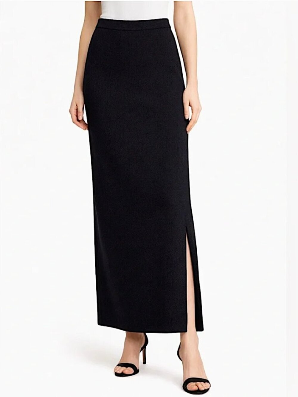 ST JOHN EVENING Santana Knit Maxi Skirt with Side Slit Black